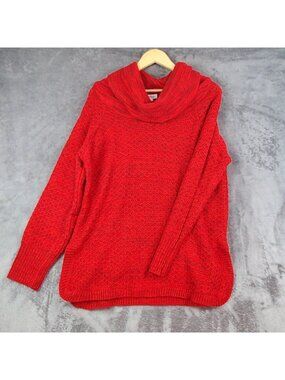 Great Northwest Indigo Womens L Sweater Red Holiday Cowl Cabin Winter Lagen Cozy